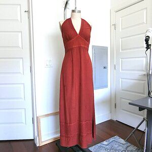 Rust Halter Embroidered Maxi Dress
